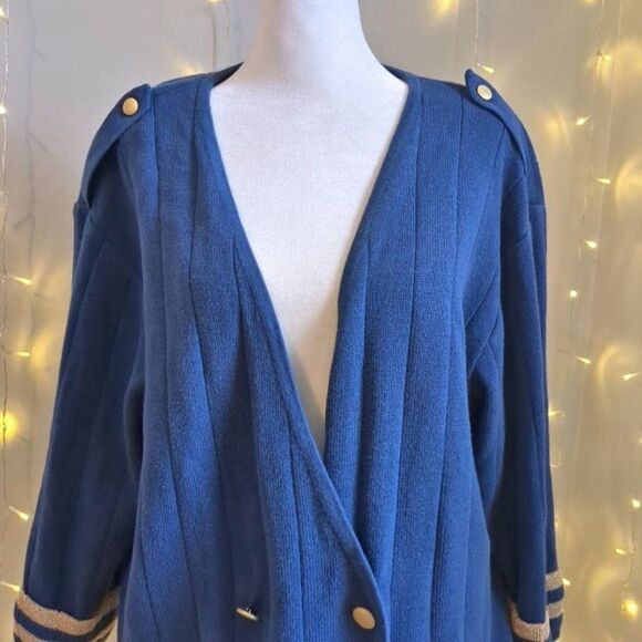 Vintage 1990s Lizsport Knit Cardigan Sweater Double Breasted Nautical Preppy SP - Picture 5 of 11